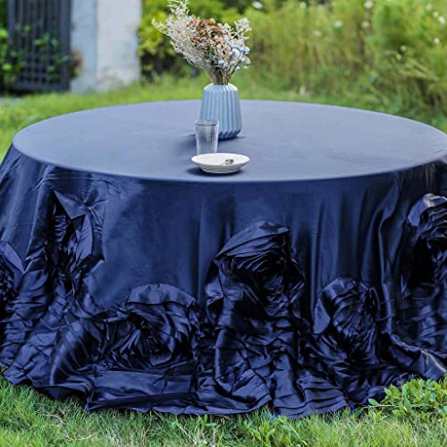 Efavormart 120" Navy Large Rosette Round Tablecloth Lamour Satin Tablecover For Wedding Party Dining Birthday #TOP6