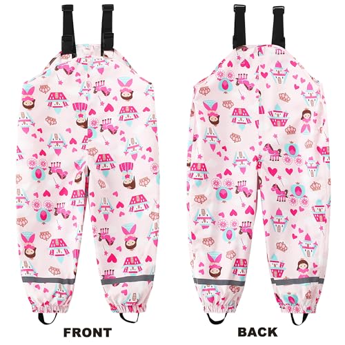 Image of Toddlers Waterproof Rain Bib Pants, Boys Girls Rain Pants Kids Overalls Rain Trousers Lightweight Mud Pants Rainwear