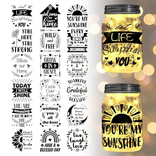 GLOBLELAND 18 Hojas de Frases de Bendición Rub on Transfer 9.9x9.1cm Palabras de Deseos Calcomanías para el Hogar Hojas Flor Arcoíris Calcomanías de Transferencia para Copa para Muebles Jarrón Vidrio