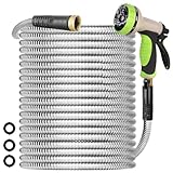 Gardentime 75FT Metal Garden Hose 304 Stainless Steel Heavy Duty Lightweight Flexible Hose Adjustable 10 Function Spray Nozzle Leak Puncture Proof, No Kink Tangle, Water Hose for Outdoor Yard Lawn - Image 1