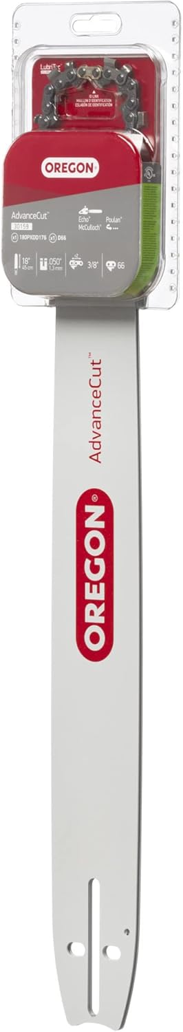 Oregon 18 In. Chainsaw Bar & D66 Chain, 3/8" Pitch, .050" Gauge, 66 Drive Links, Fits Echo, Mcculloch, Poulan, Craftsman, Skil, John Deere And More (30159) , Gray