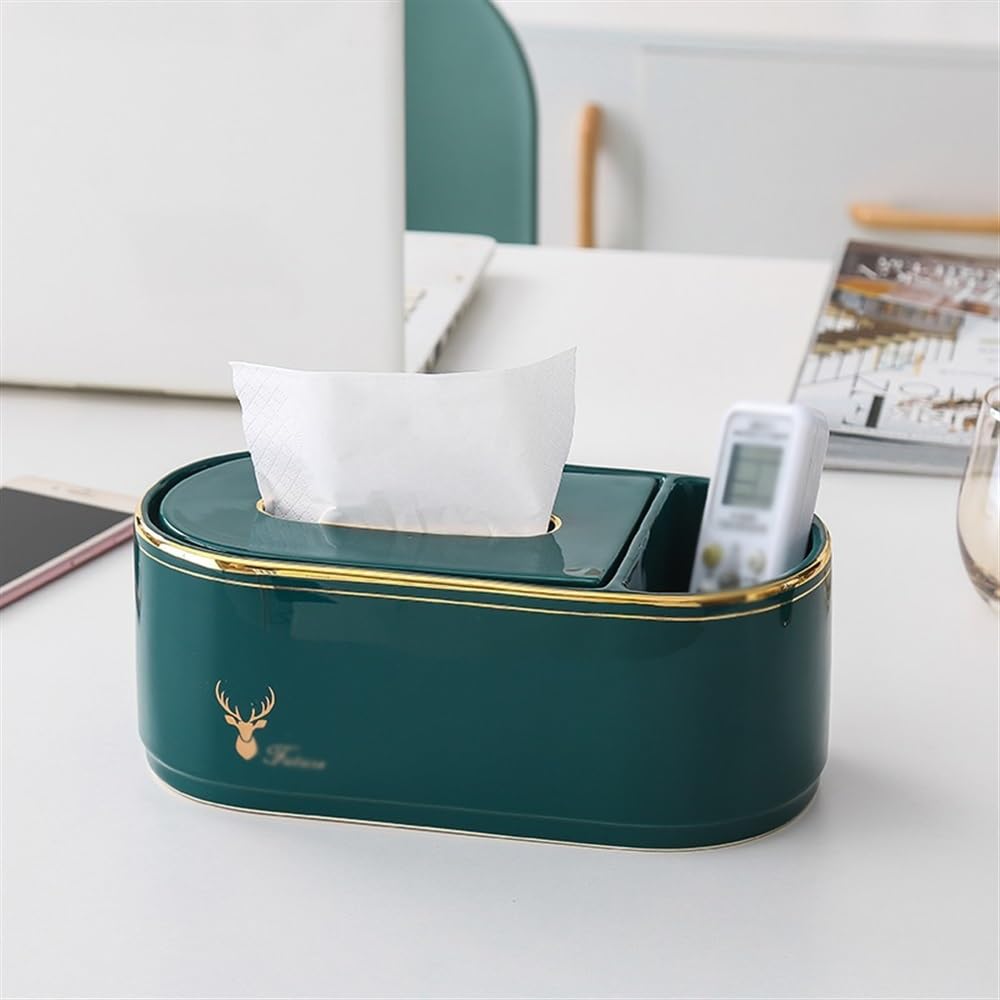 Porte-mouchoirs Boîte à mouchoirs en céramique avec Organiseur de Poche latéral Multifonction for télécommande, cosmétiques, Stylo, Crayon – Rangement for Table Décor de boîte faciale