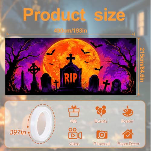 Image of Halloween Garage Door Decorations 7 x 16 ft, RIP Grave Cover