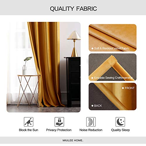 Miulee 2 Panels Blackout Velvet Curtains Solid Soft Grommet Mustard Yellow Curtains Thermal Insulated Soundproof Room Darkening Curtains/Drapes/Panels For Living Room Bedroom 52 X 108 Inch #TOP2