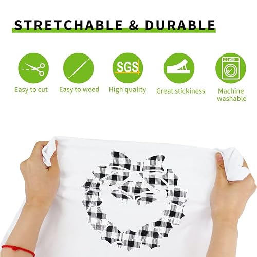 Bonnyhtv Heat Transfer Vinyl 12In X 5Ft, Buffalo Plaid White-Black Htv Iron On Vinyl For Cricut & Cameo, Diy Heat Press Design For T-Shirt #TOP3