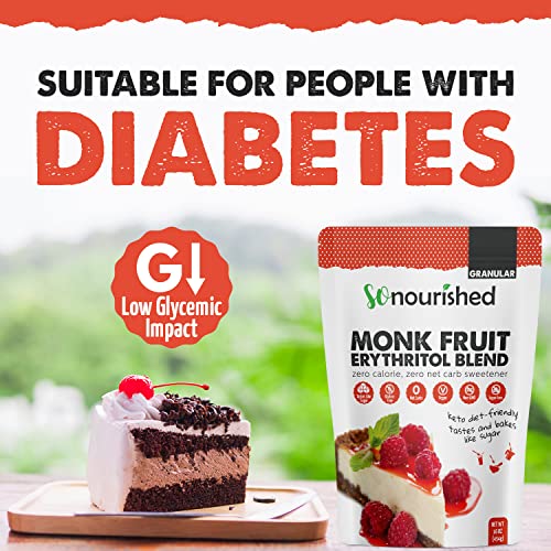 So Nourished Monk Fruit Sweetener with Erythritol Granular - 1:1 Sugar Substitute, Keto - 0 Calorie, 0 Net Carb, Non-GMO 1lb