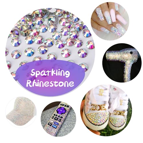 Image of 2000PCS Crystal AB Rhinestones Bulk, Flat Back Crystal Glass Stone Round Gems,SS30, 6.4-6.6mm