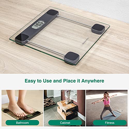 BEAUTURAL Digital Bathroom Scale for Body Weight, LCD Display, 400lb, 4 AAA Batteries and Tape Measure Included,Tempered Glass