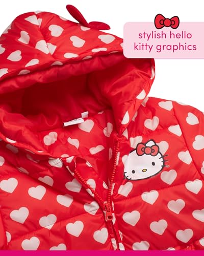 Hello Kitty Toddler Girls' Snowsuit Set - 2 Piece Ski Jacket and Snow Bib Pants Set for Toddlers and Little Girls (3T-7), Size 4T, Kitty Red