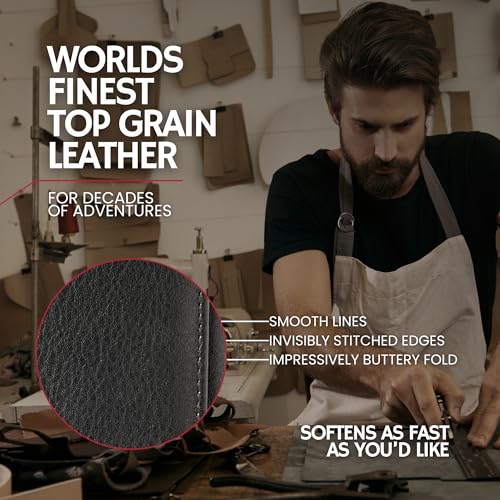 Image of BULL GUARD RFID Genuine Leather Trifold Wallets for Men ID Window, Secret Pocket, Mountain Black - Pebble Stone Black, 3.25 x 4.25 x 0.75 inches, Rfid Wallet