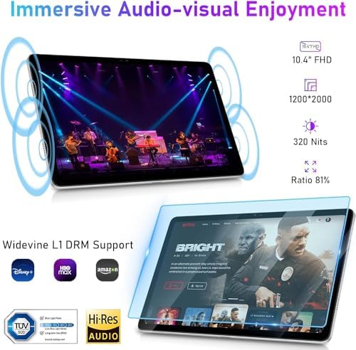 DOOGEE T20 Tablet 10.4 Inch 2K FHD+, 15GB RAM + 256GB ROM (TF 1TB), Octa-Core Android 12 Tablet with Dual 4G, 2.4/5G WiFi TÜV Certified 8300mAh Tablet, 16MP + 8MP Cameras, 4 Hi-Res Speakers, Grey
