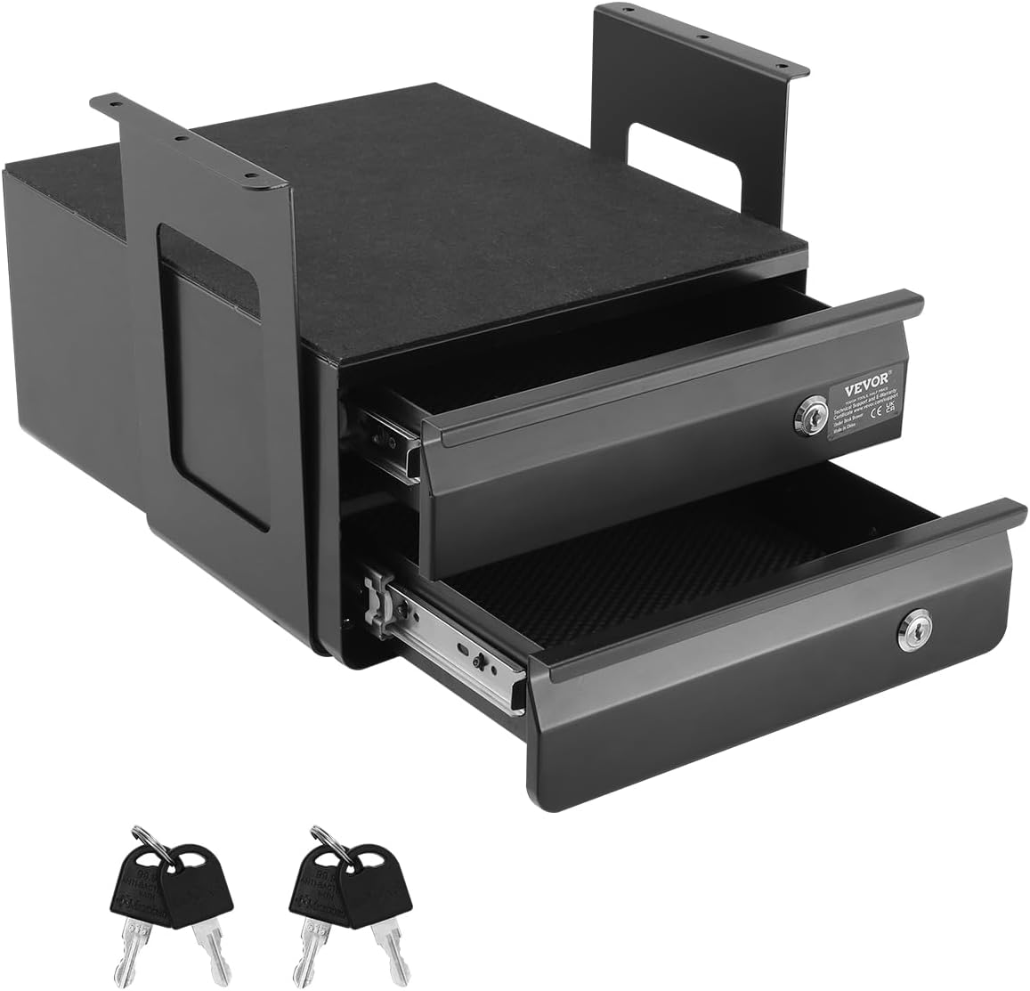 13" Wide Under Desk Drawer Slide Out, Under Table Pull-out Drawer Attachment, Hidden Desktop 2 Layer Storage Organizer, Lockable Undermount Pencil Drawer for Sit Stand Workstation, 14x13x10 in