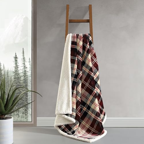 Image of Eddie Bauer - Throw Blanket, Brushed Fleece & Plush Sherpa Bedding, Blanket for Couch & Bed (Trailhead Plaid Red, 50 inch x 60 inch)