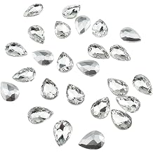 Hahiyo 10x14mm Teardrop White Rhinestones Claws Base Painted Back Glass Crystal Gems Easy Glue Clear 80 Pieces Multi-Function for Jewelry Gift Dress Arts Crafts Decorate