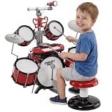 HOMCOM Batería Infantil con Taburete 4 Tambores para Niños +3 Años Rojo