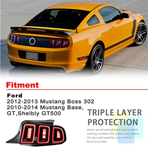 Roxx Led Tail Lights Assembly Compatible With 2010 2011 2012 2013 2014 Ford Mustang, Chrome Housing Smoke Lens Rear Brake Lamp Taillights Replacement Super Brightness 1 Pair(Smoke Lens) #TOP7