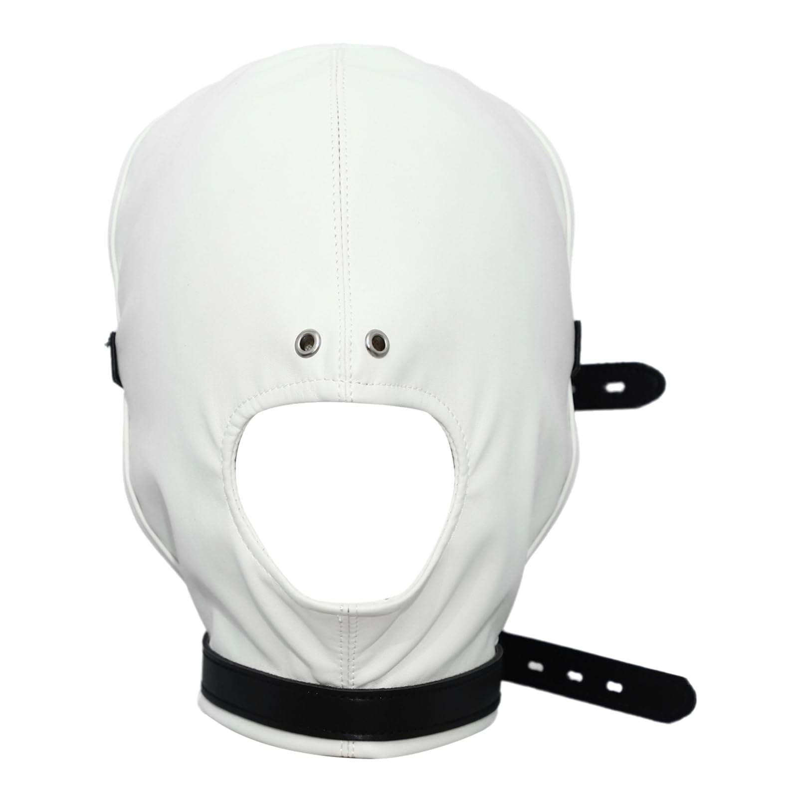Aislor Leather Full Face Mask Gothic Prom Masquerade Holes Head Cover Adjustable Hood Hollow Out Headgear For Party White with Mouth Hole One Size — image 1