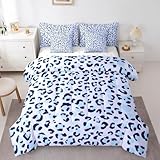 Feelyou Leopard Print Comforter Set with Sheets Twin Size Kids Cheetah 7 Pieces Bedding Set for Boys Girls Teens Animal Print Bed in a Bag Breathable Safari Bed Set Blue Purple