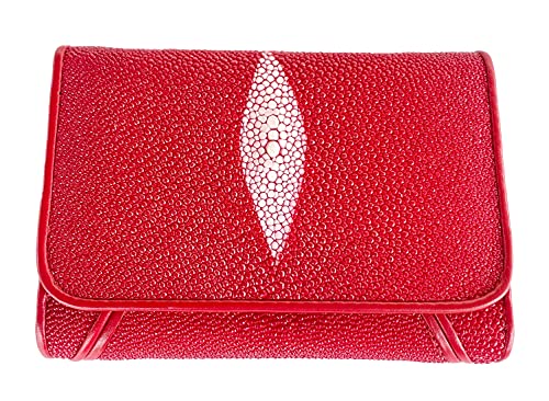 Julie Genuine Real Stingray Skin One Eye Leather Trifold Clutch Red Wallet Purse
