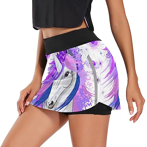 ODAWA Saia feminina de tênis de unicórnio roxo para mulheres, saias esportivas de golfe de cintura a