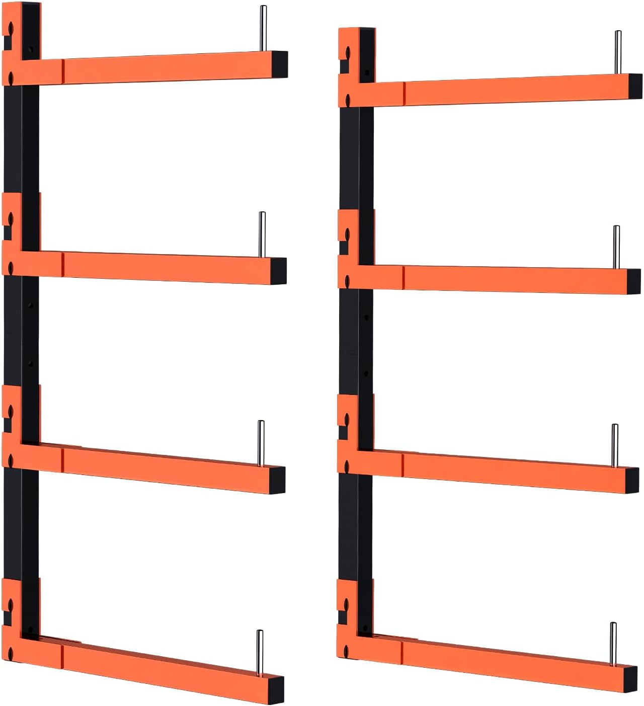 2 Pack Lumber Storage Rack, Wall Mount Removable Lumber Rack with 4-Level Holds Up 520 Lbs, Heavy Duty Metal Garage Wood Organizer for Workshop, Basement, Indoor and Outdoor (2 Pack-4 Level)