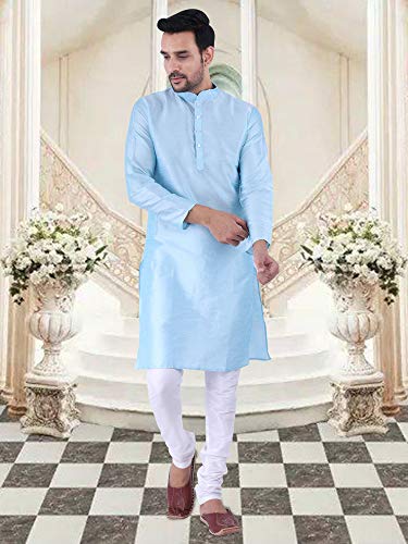 Image of HUZUR Men's Silk Solid Straight Long Kurta Pyjama Set| Ethnic Wear