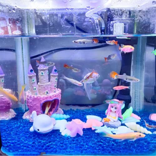 Image of Small Cartoon Aquarium Castle Decor, Mini Cute Pink Castle Hide Cave Hideouts for Small Fishes Shrimp Crab Fish Larvaes Cichlid, Princess Style Castles Statue Birthday Party Table Decor - 11 x 8 cm