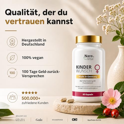 Kinderwunsch Kapseln mit Folsäure (800 µg Folat hochdosiert), Mönchspfeffer, Frauenmantel, Hagebutte & Zink I 60 vegane Folsäure Tabletten zur Unterstützung bei Kinderwunsch & Schwangerschaft