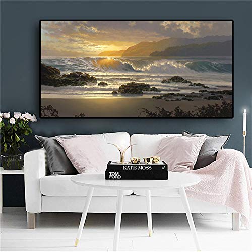 Art mural Sunset Beach : impression sur toile paysage de qualité supérieure 50x100cm