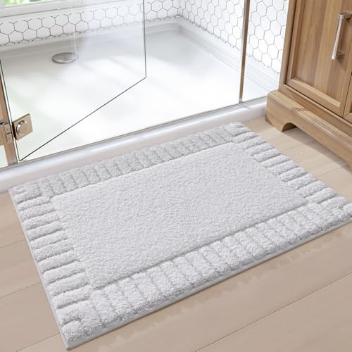 LUMI Bathroom Rugs Non Slip with Rubber Backing, Extra Soft Plush Microfiber Bath Rug Absorbent, Machine Washable Bath Mat Quick Dry for Tub, Shower, Hotel, White, 16"x24" - Image 6