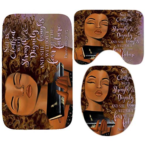 XCHJY Tapis De Bain Rideau De Douche Set Black Girl Travail Pray Salle De Bains Rideau Tapis De Bain Tapis Tapis Toilettes Home Decor (Color : Sky Blue, Size : 150x180cm)