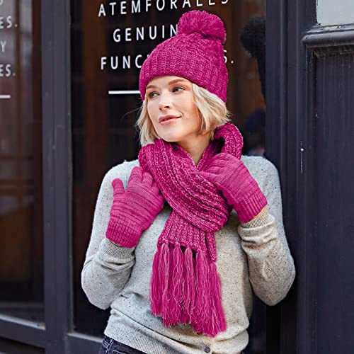 MissShorthair Womens Beanie Winter Hats 3 in 1 Knit Warm Hat Gloves and Scarf Set Women Scarves for Cold Weather4