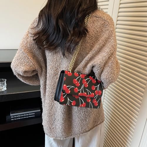 Lushandy Cherry Purse for Women, Coquette Aesthetic Shoulder Bag Cute Strawberry Satchel Purse Small Chain Crossbody Bag4