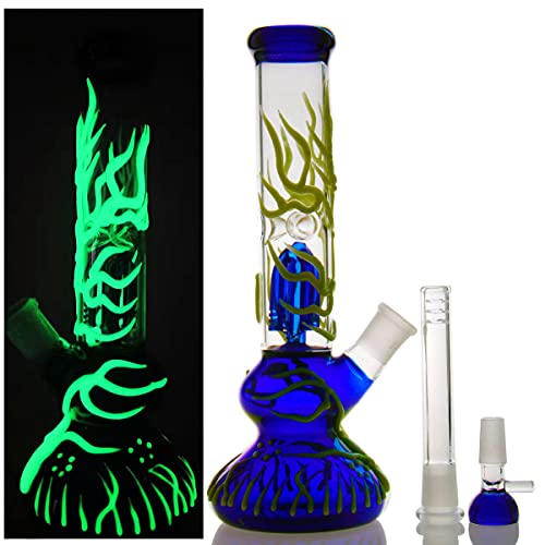 Glasbong mit Percolator ,Glas Wasser Bong mit 14.4 mm Schliff, Leuchten im Dunkeln Glassic Eisbong Set, Rohre Pipe…