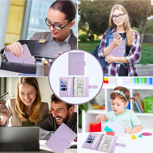 Image of Budget Binder Cash Envelopes for Budgeting Money Organizer for Cash Money Envelopes for Cash Leather A6 Budget Binder with Zipper envelopes (Purple)