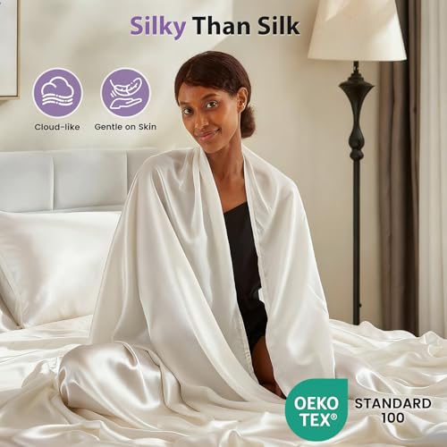 DLEECP Bamboo Viscose & Silk Blended Silver Infused Queen Bed Sheets, 10% Silver for Permanent Self-Purifying & Clear Skin & Acne-Prone — view 5