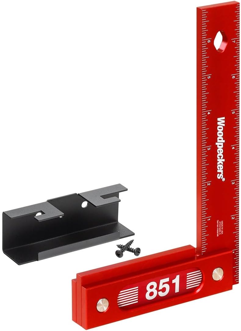 Precision Woodworking Square, 8 Inch, Aluminum, USA Made, Feature Packed Square, Self Standing, Shoulder Lip, Laser Engraved Scales