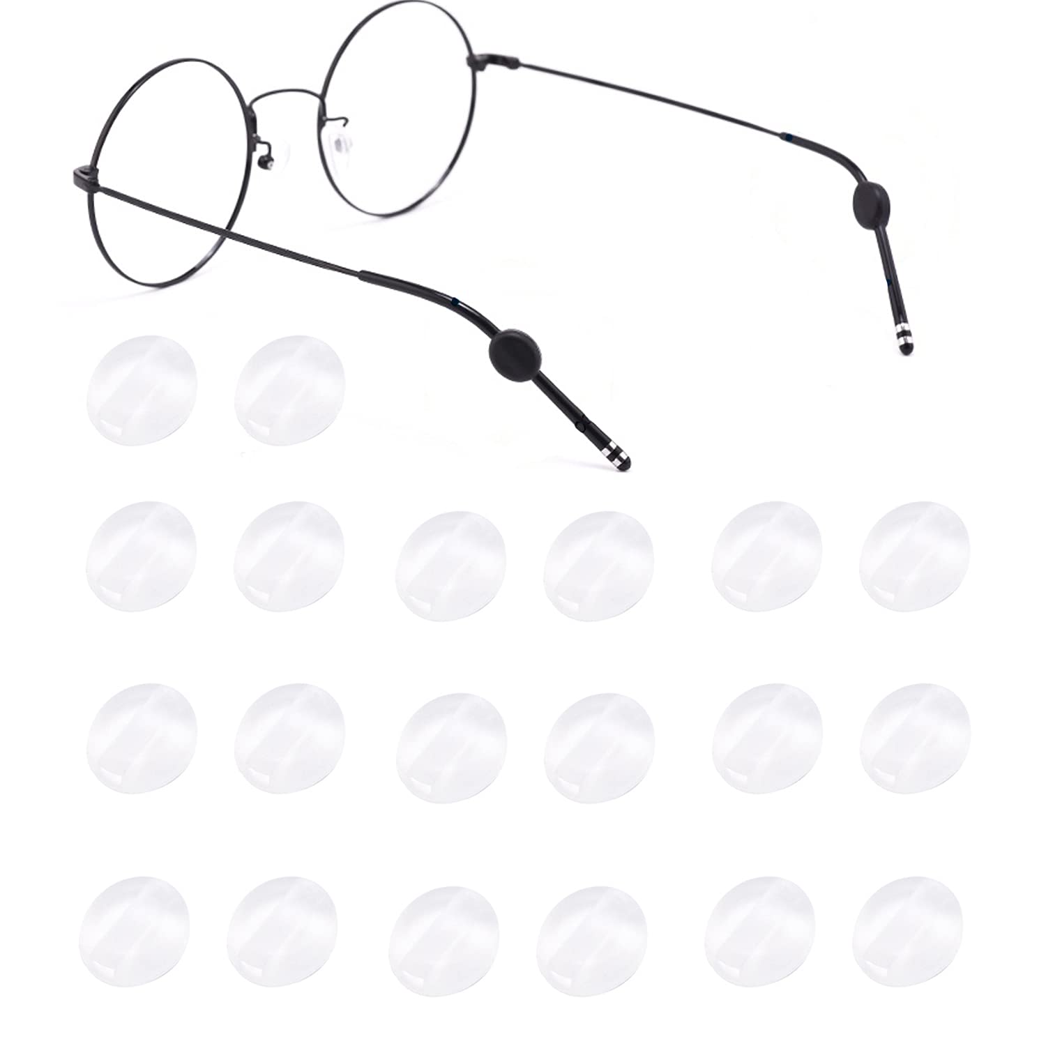 OPUGIT Silicone Eyeglasses Temple Grips Retainer, Upgraded Mini Round Eyewear Retainer, Anti-Slip Glasses Retainers, Frame Grips for Spectacle, Sunglasses, Glasses, Eyewear, 10 Pairs,White
