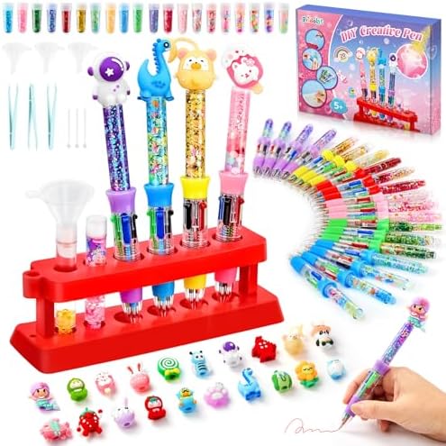 Bridokit Stifte Selber Machen Set Kinder, 20 Stück Personalisiert Bastelset | DIY Kugelschreiber Kit mit 4 Farben und 20 Glitzerzubehör, Kindergeburtstag Geschenk Kreativset für Mä