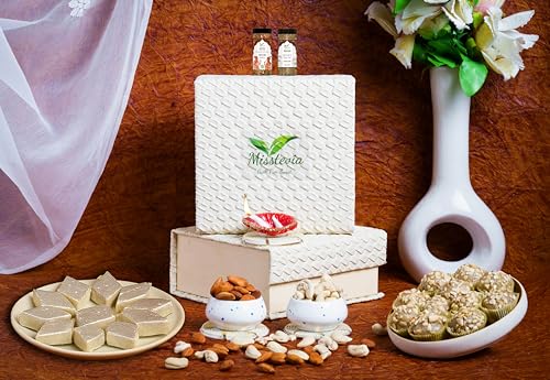 Image of MISSTEVIA Sugar Free Sweets Gift Box 310g | Stevia Sweetened | Kaju Katli 125g| Cashew Almond Dry Fruit Laddu 125g | Meetha Paan 30g | Sweet Saunf 30g| Sugar free Mithai| Kids & Diabetic Friendly| Low Carb Low Calorie Ladoo| Gift Box for any occassion