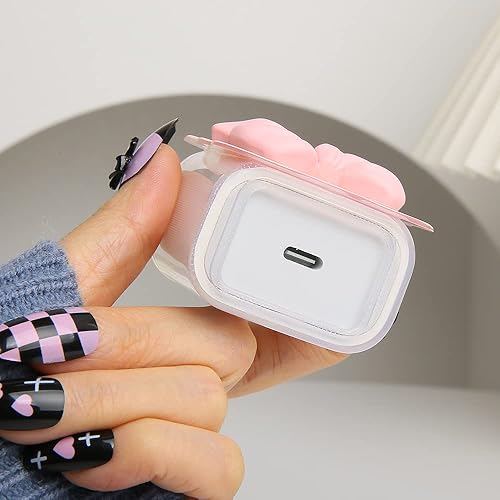 Miniatura 6 de Compatible con iPhone de 18 W/20 W, funda de cargador USB-C con bonito diseño de pajarita 3D, protector de cargador suave y transparente Kawaii,