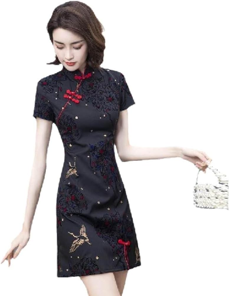 Amazon.com: Womens Chinese Dress - Black Cheongsam Women's Embroidery  Summer National Fashion Young Dress Party Oriental Dresses,Style A,S:  Clothing, Shoes & Jewelry