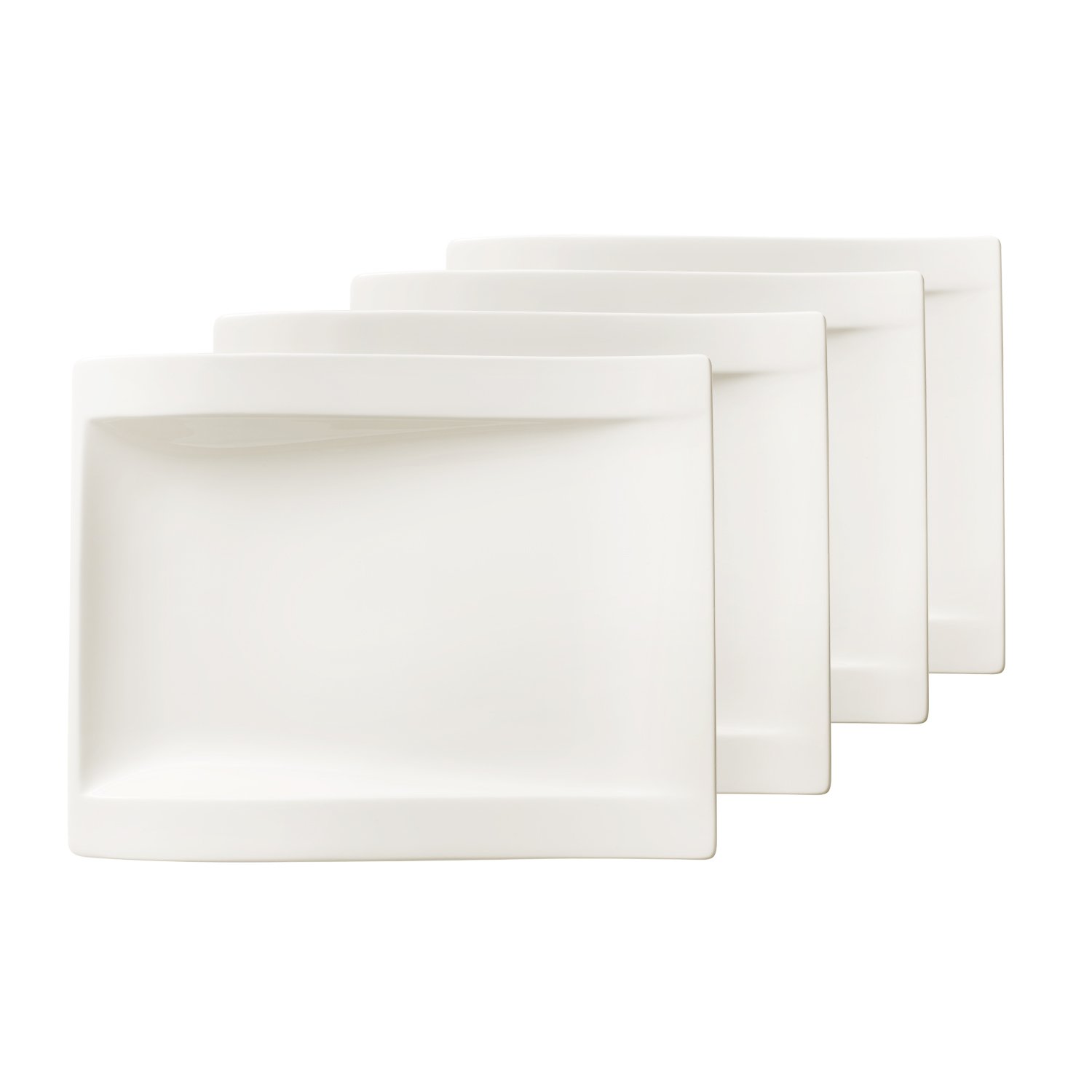 Villeroy & Boch 10-2525-2646 NewWave talerz śniadaniowy, prostokątny, porcelana, biały, 31,70 x 23,20 x 7 cm, 4 sztuki