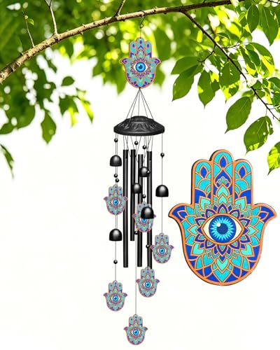 Wind Chimes for Outside Hamsa Hand Evil Eye Outdoor Decor Boho Metal Wind Chime with Aluminum Tubes & Bells Hanging Patio Garden Porch Balcony Decoration Housewarming Gift for Women 35.4 Inch