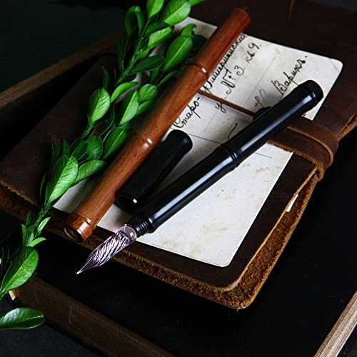 Number72 Handmade Glass Dip Pen - Crystal Spiral Tip Smooth Cylindrical Pen For Writing Drawing Signature Calligraphy Pen Wood Glass Pen (Black) #TOP7