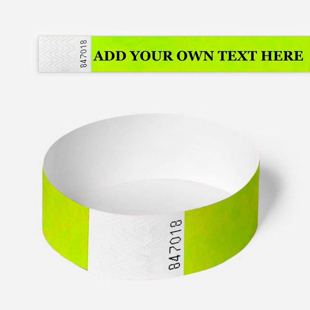 Wristbands 100 Pack Custom Printed Tyvek Customisable Festival Wrist Bands for Events. Personalised Paper Identity Bracelet for Party, VIP, Security, School