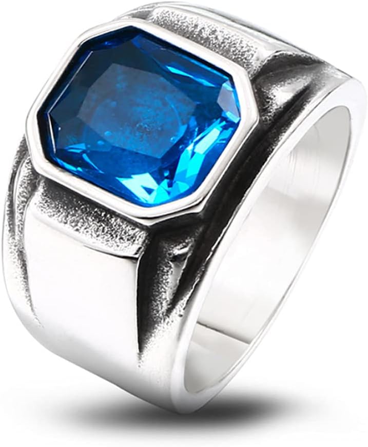 Men's Stainless Steel Vintage Square Ruby Stone Ring Signet Biker Band Red/Black CZ Crystal