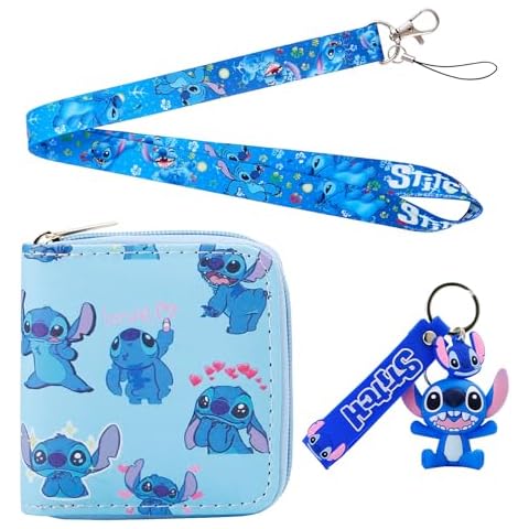 CNEISEJK Cartoon PU Leather Wallet with Keychain Lanyard Ohana Coin Purse ID Credit Card Holder for Women Girls (WA SDZ B 2404) Cover