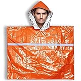 Plus Size High Visibility Emergency Survival Poncho, Mylar Liner - 2' Reflective Strips, 100% Waterproof and Windproof, Retains 92% Body Heat, Portable, Outdoor, Hiking, Camping (Orange)