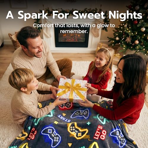 Joiedomi Glow in The Dark Gaming Blanket Gamer Gifts for Boys Age 2 3 4 5 6 7 8 9 10 11 12 Year Old, Soft Cozy Flannel Kids Throw Blanket, Birthday Bedroom Decor Grey 50"×60" by Joiedomi - Used condition - Image 3